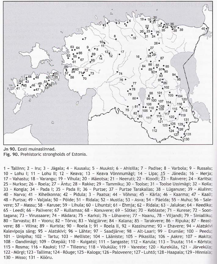 карта эстонских городищ